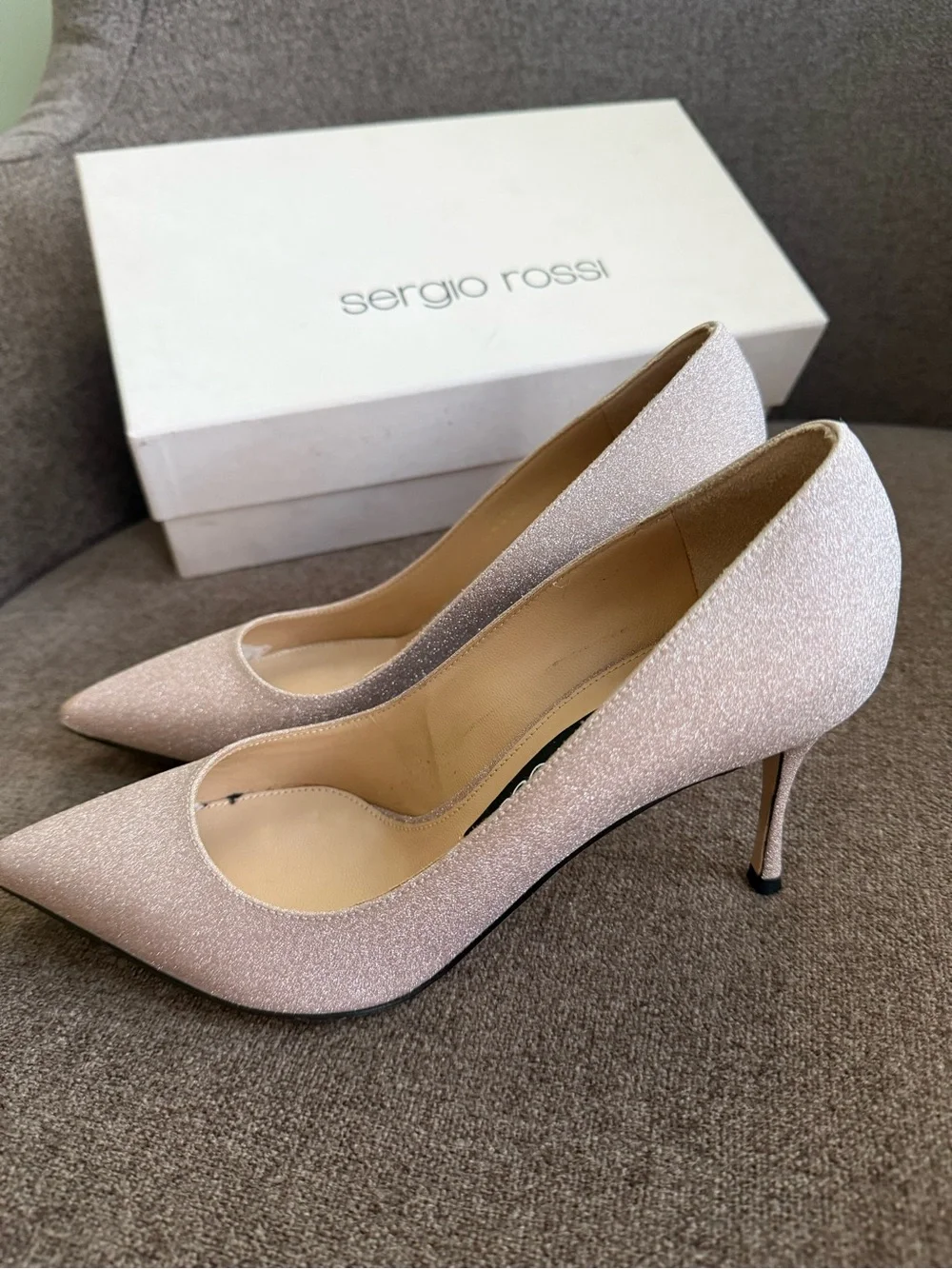 Sergio Rossi Pink Sparkle Pointed-Toe Stiletto Pumps